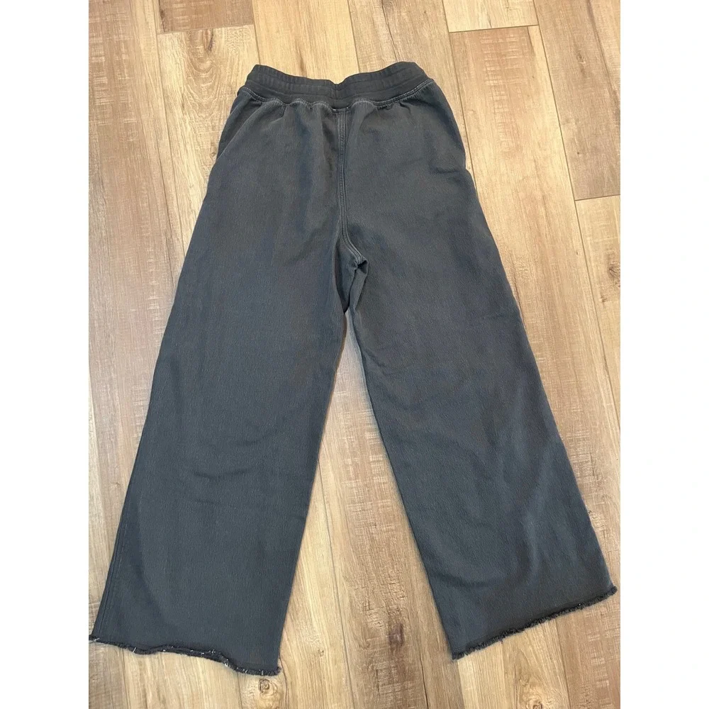 Aerie Wide Leg Lounge Pants Faded Black Drawstring Raw Hem Small - Picture 7 of 9